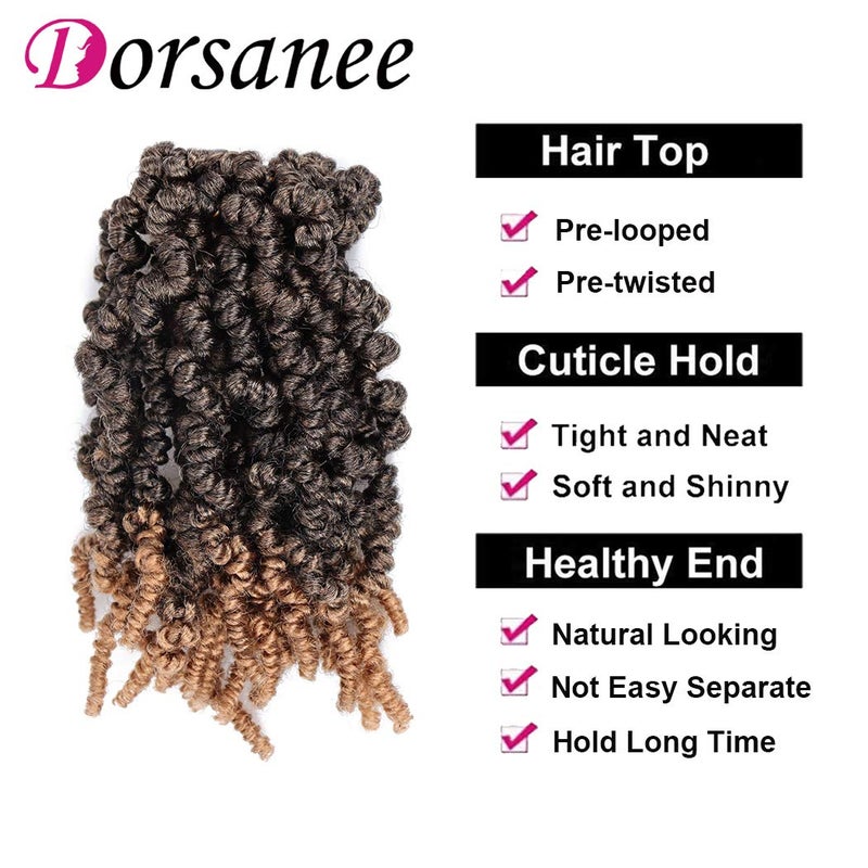 دورساني شعر كروشيه مجدول مسبقًا من دورساني، 8 بوصات، 4 عبوات، شعر كروشيه قصير مجعد، ضفائر كروشيه حلقية مسبقًا، ضفائر صغيرة من نوع باشون تويست، وصلات شعر صناعية منفوشة (8 بوصات، T27#) - Image 3